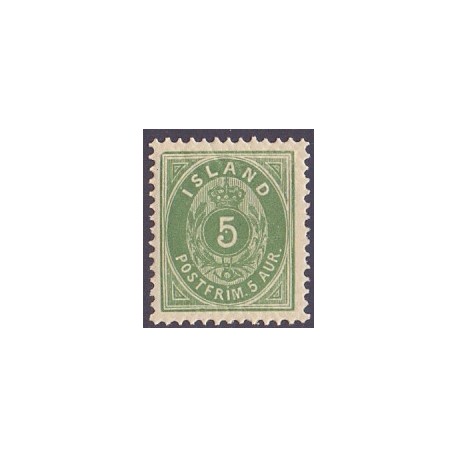 Island. 1896-97.  5 aur. AFA nr. 13B ** postfrisk st. stemplet FDC