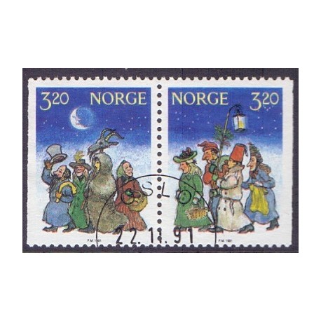 Norge. 1991. Julefrimærker i parstykke. AFA nr. 1076Cv-77Ch ** stemplet postfrisk FDC