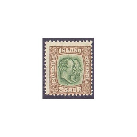 Island. 1907. Dobbelt konger 25 Aur, AFA nr. 57 **   postfrisk st. stemplet FDC