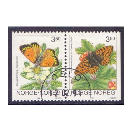 Norge. 1994. Sommerfugle i, parstykke.  AFA nr. 1142Cv-43Ch. **  stemplet postfrisk FDC