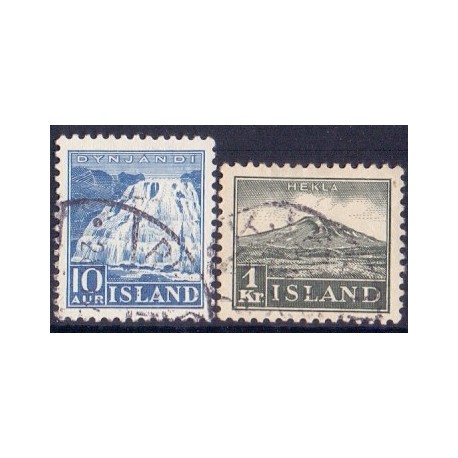 Island. 1935. Vandfaldet og Vulkanen 10 Aur/1 kr. AFA nr. 179-80 st.  postfrisk st. stemplet FDC