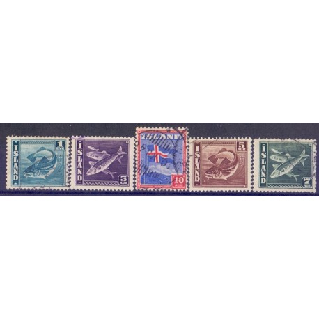 Island. 1939. Fisk- og flagserie. AFA nr. 210-14 **  postfrisk st. stemplet FDC