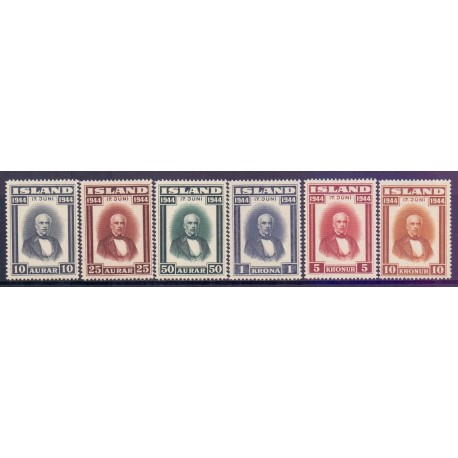 Island. 1944. Island republik. AFA nr. 232-37 **  postfrisk st. stemplet FDC