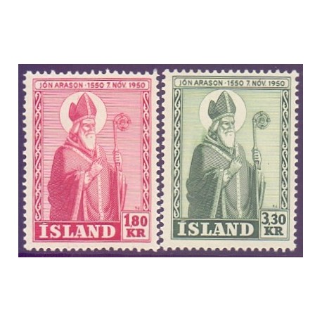 Island. 1950. Jon Arason, komplet sæt. AFA nr. 272-73 **  postfrisk st. stemplet FDC