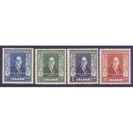 Island. 1952. Sveinn Bjørnsson mindeudgave, komplet sæt. AFA nr. 282-85 **  postfrisk st. stemplet FDC