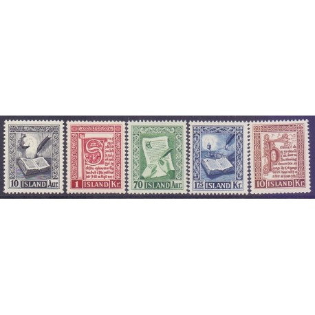 Island. 1953. Islandske håndskrifter, komplet sæt. AFA nr. 288-92  **  postfrisk st. stemplet FDC