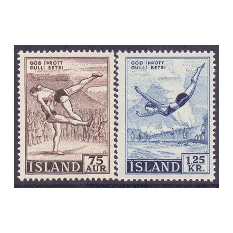 Island. 1955. Sportsudgave.  AFA nr. 299-300  **  postfrisk st. stemplet FDC
