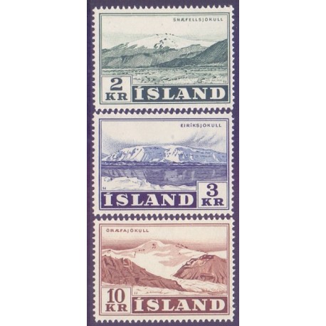 Island. 1957. Bjerglandskaber, komplet serie.  AFA nr. 317-19  **  postfrisk st. stemplet FDC