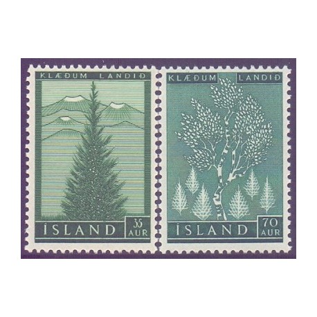 Island. 1957. Trævækstens fremme.  AFA nr. 321-22  **  postfrisk st. stemplet FDC