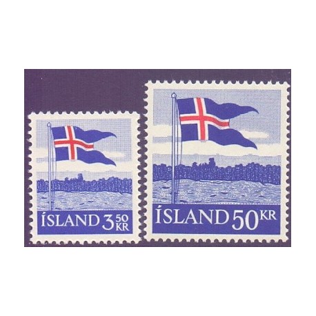 Island. 1958. Det Islandske flag.  AFA nr. 328-29 ** postfrisk st. stemplet FDC