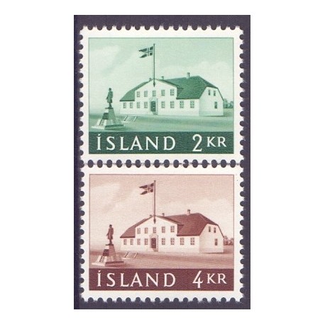 Island. 1958. Den gamle regeringsbygning.  AFA nr. 330-31 ** postfrisk st. stemplet FDC