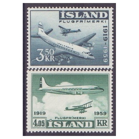 Island. 1959. Lufttransport på Island.  AFA nr. 334-35 ** postfrisk st. stemplet FDC