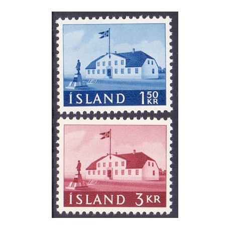 Island. 1961. Den gamle regeringsbygning. AFA nr. 348-49 ** postfrisk st. stemplet FDC