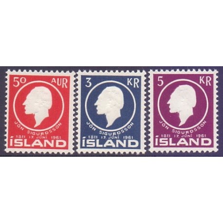Island. 1961. Jon Sigurdsson. AFA nr. 350-52 ** postfrisk st. stemplet FDC