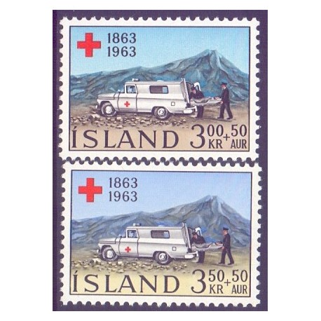 Island. 1963. Int. Røde Kors 100-års jubilæum. AFA nr. 376-77 ** postfrisk st. stemplet FDC