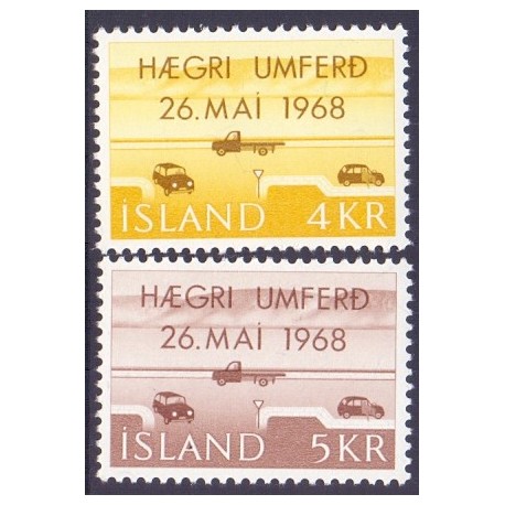 Island. 1968. Højretrafik. AFA nr. 420-21 ** postfrisk st. stemplet FDC