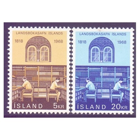 Island. 1968. Nationalbibloteket jubilæum. AFA nr. 423-24 ** postfrisk st. stemplet FDC