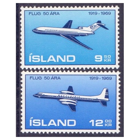 Island. 1969. Islands lufttransport. AFA nr. 433-34 **  postfrisk st. stemplet FDC