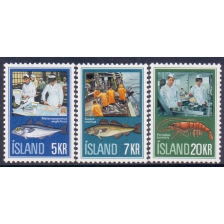 Island. 1971. Fiskeindustrien. AFA nr. 458-60 **  postfrisk st. stemplet FDC