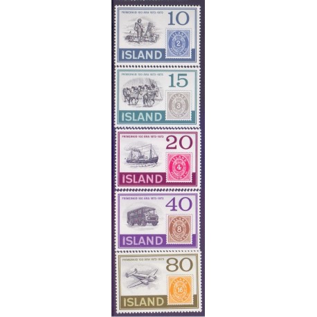 Island. 1973. Frimærkets 100-års jubillæum. AFA nr. 474-78 **   postfrisk st. stemplet FDC
