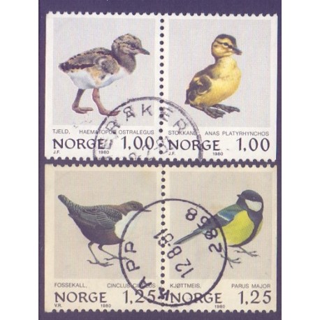Norge. 1980.  Fugle i parstykker.  AFA nr. 823Cv-24Ch ** stemplet postfrisk FDC