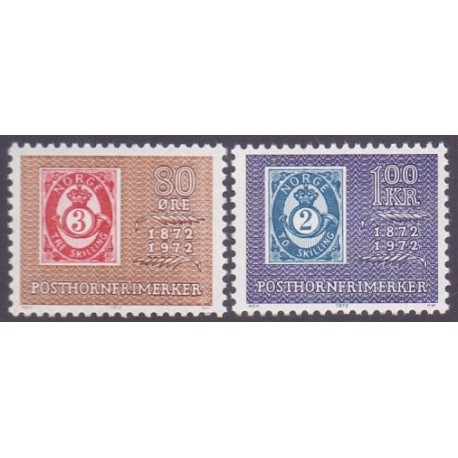 Norge. 1972. 100-året fro første posthornsfrimærker. AFA nr. 650-51 ** stemplet postfrisk FDC