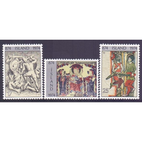 Island. 1974. 1100-året for islands bebyggelse II. AFA nr. 492-94 **   postfrisk st. stemplet FDC