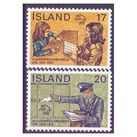 Island. 1974. Verdenspostunionen 100-års jubilæum. AFA nr. 499-500 **   postfrisk st. stemplet FDC