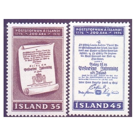 Island. 1976.  Islandsk posttjenste 200-års jubilæum. AFA nr. 517-18 **  postfrisk st. stemplet FDC