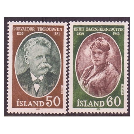 Island. 1978. Berømte islændinge. AFA nr. 529-30 **   postfrisk st. stemplet FDC