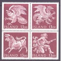 Island. 1987. De fire skytsånder i islands våben, i 4-blok. AFA nr. 672-75 **   postfrisk st. stemplet FDC