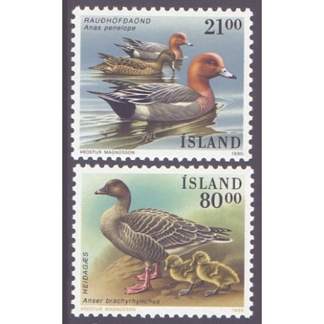 Island. 1990. Fugle. AFA nr. 711-12 ** postfrisk st. stemplet FDC