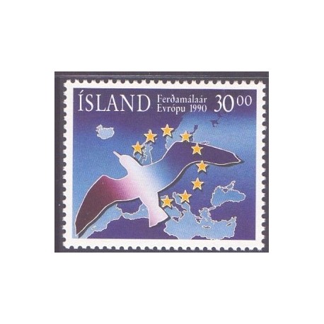 Island. 1990. Europæisk turistår. AFA nr. 729 ** postfrisk st. stemplet FDC