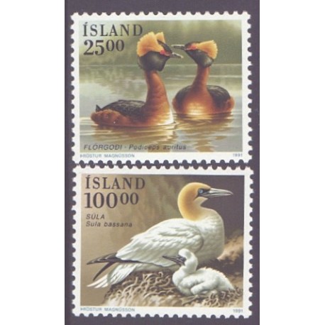 Island. 1991. Fugle. AFA nr. 733-34 ** postfrisk st. stemplet FDC