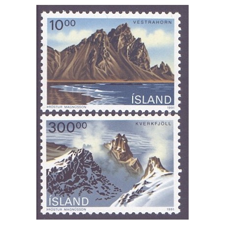 Island. 1991. Landskaber. AFA nr. 735-36 ** postfrisk st. stemplet FDC