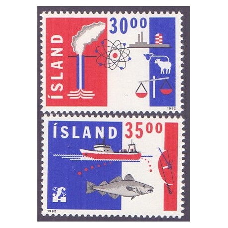 Island. 1992, Eksport og handelsanliggender. AFA nr. 758-59** postfrisk st. stemplet FDC