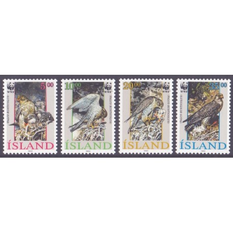 Island. 1992, Naturbeskyttelse Islandske falke. AFA nr. 768-71 **  postfrisk st. stemplet FDC
