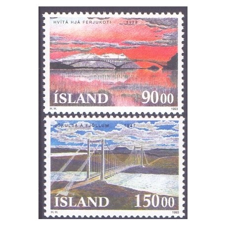 Island. 1993. Islandske broer. AFA nr. 774-75 **  postfrisk st. stemplet FDC