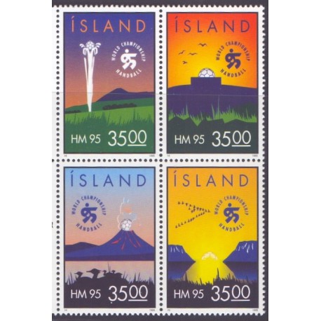 Island. 1995. Verdensmesterskaberne i håndbold, sammentryk. AFA nr. 805-08 **   postfrisk st. stemplet FDC
