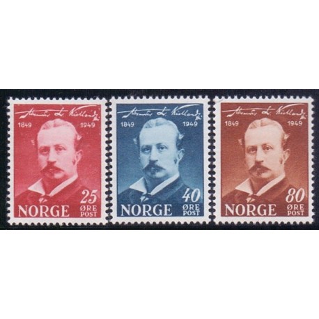 Norge. 1949. Alexander Kiellands fødsel. AFA nr. 354-56 ** stemplet postfrisk FDC