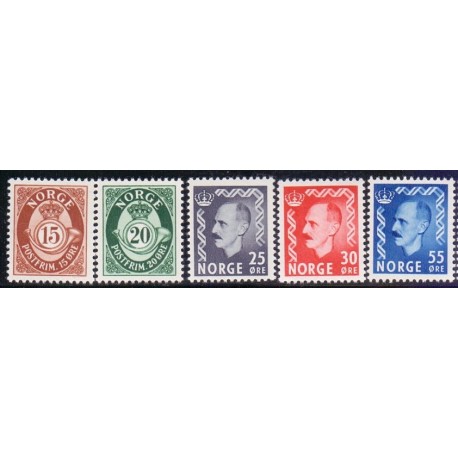 Norge. 1951-52. Farveændringer. AFA nr. 384-88 ** stemplet postfrisk FDC