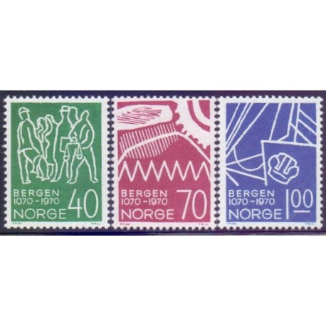 Norge. 1970. Bergen 900 års-jubilæum. AFA nr. 621-23 ** stemplet postfrisk FDC