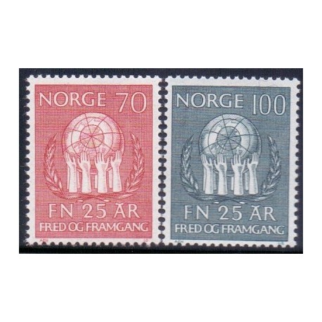 Norge. 1970. Forenede nationer 25 års-jubilæum. AFA nr. 624-25 ** stemplet postfrisk FDC