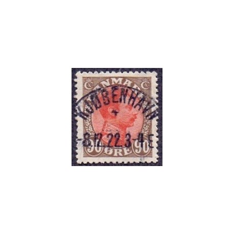 Bogtryk 1918. 90 Øre, brunrød LUKSUS stemplet