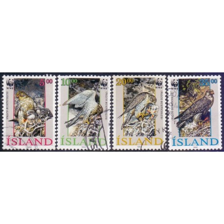 Island. 1992, Naturbeskyttelse Islandske falke. AFA nr. 768-71 **  postfrisk st. stemplet FDC
