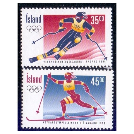 Island. 1998, Olympiske vinterlege. AFA nr. 867-68 **  postfrisk st. stemplet FDC