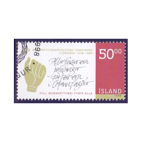 Island. 1998. FN's menneskerettigheder 50 år. AFA nr. 884 **  postfrisk st. stemplet FDC