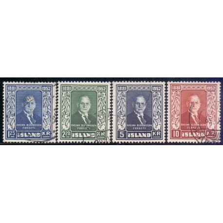 Island. 1952. Sveinn Bjørnsson mindeudgave, komplet sæt. AFA nr. 282-85 **  postfrisk st. stemplet FDC