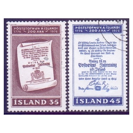 Island. 1976.  Islandsk posttjenste 200-års jubilæum. AFA nr. 517-18 **  postfrisk st. stemplet FDC