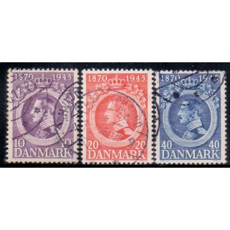 1945. Chr. X 75-års fødselsdag. AFA nr. 290-92 postfrisk    Stemplet FDC